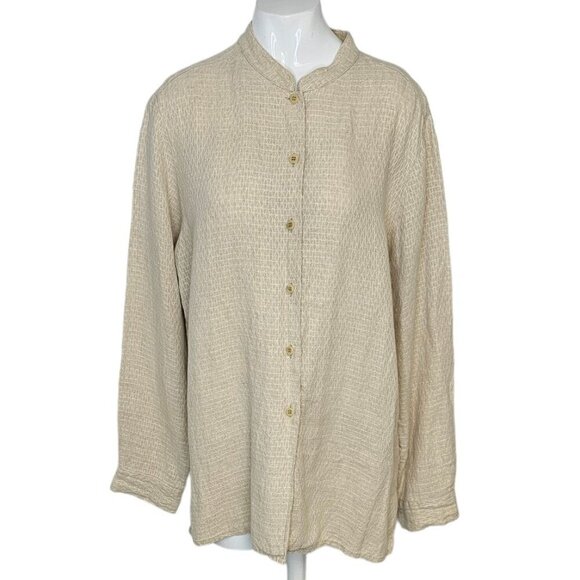 Eileen Fisher Tops - Eileen Fisher 100% Linen Long Sleeve Button Front Shirt Size  Medium Petite